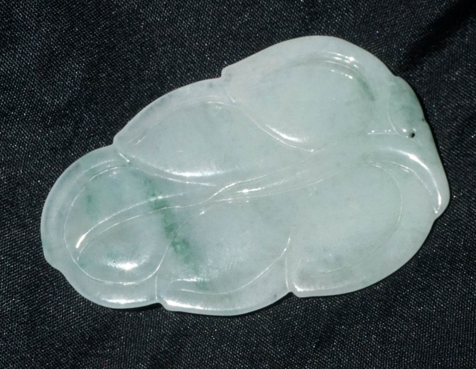 Modern Chinese White & Green Jadeite Jade Leaf Motif Carved Pendant  (---)