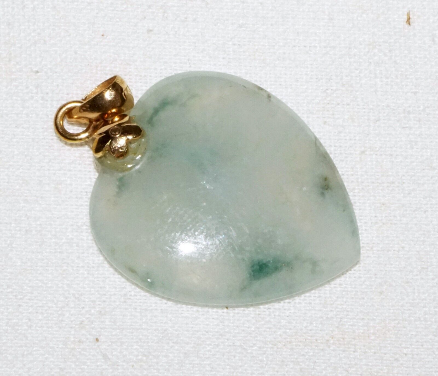 Vintage Chinese 14k Yellow Gold Translucent Jadeite Jade Heart Pendant  (InS)L6