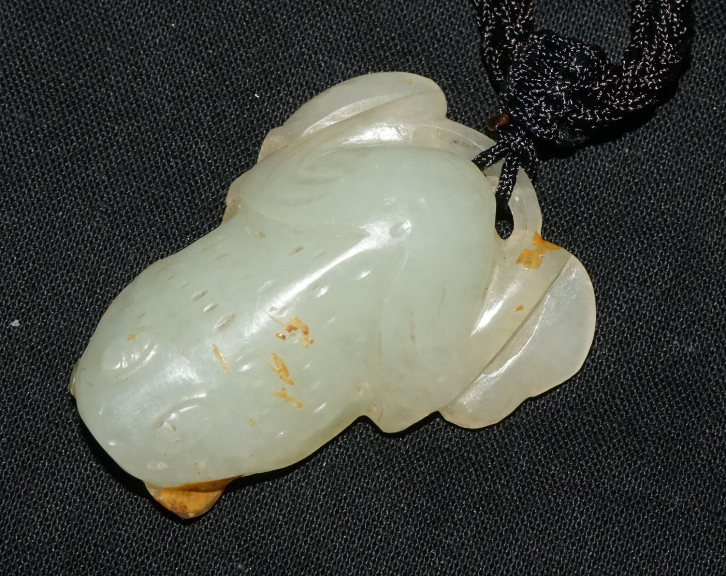 Antique Chinese Grey Green Nephrite Jade Toad Motif Carved Pendant  (LeS)L23