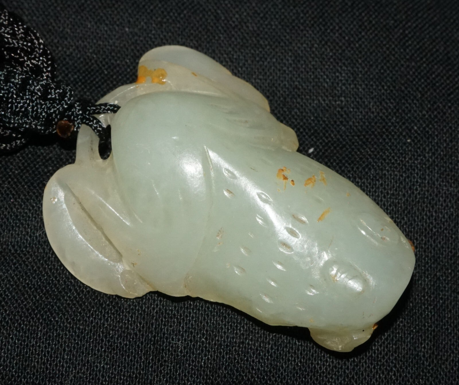 Antique Chinese Grey Green Nephrite Jade Toad Motif Carved Pendant  (LeS)L23