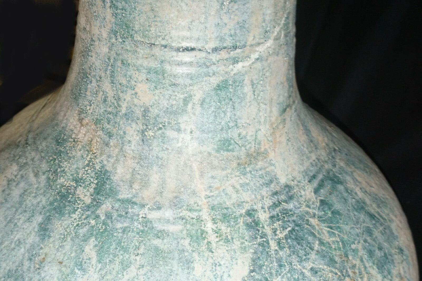 2000 Year Old Chinese Han Period Green Glaze Stoneware Hu Jar Iridescence (DaM)