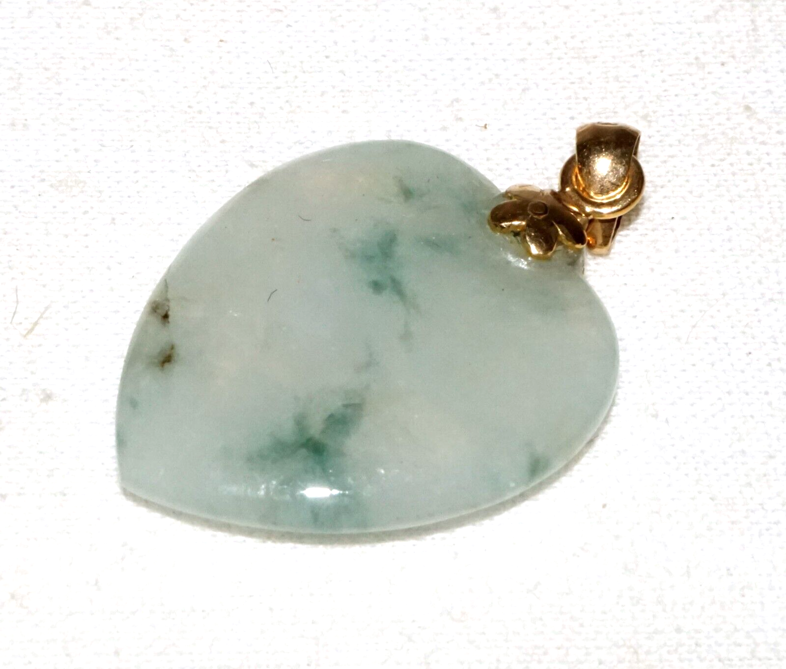 Vintage Chinese 14k Yellow Gold Translucent Jadeite Jade Heart Pendant  (InS)L6