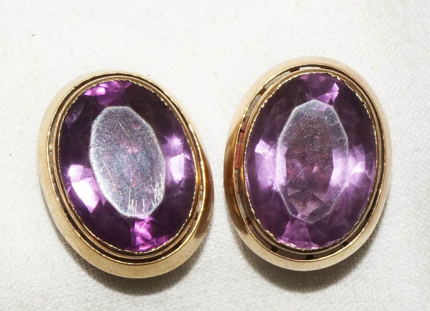 Pair UK 10K Yellow Gold Victorian Cuff Buttons w. Amethyst Accents  (CuM)