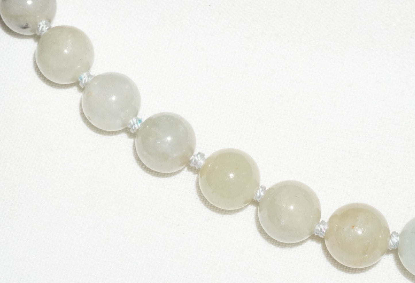 Vintage Chinese Grey Green Jadeite Jade Bead Necklace w. Gold Pl. Silver Clasp#2