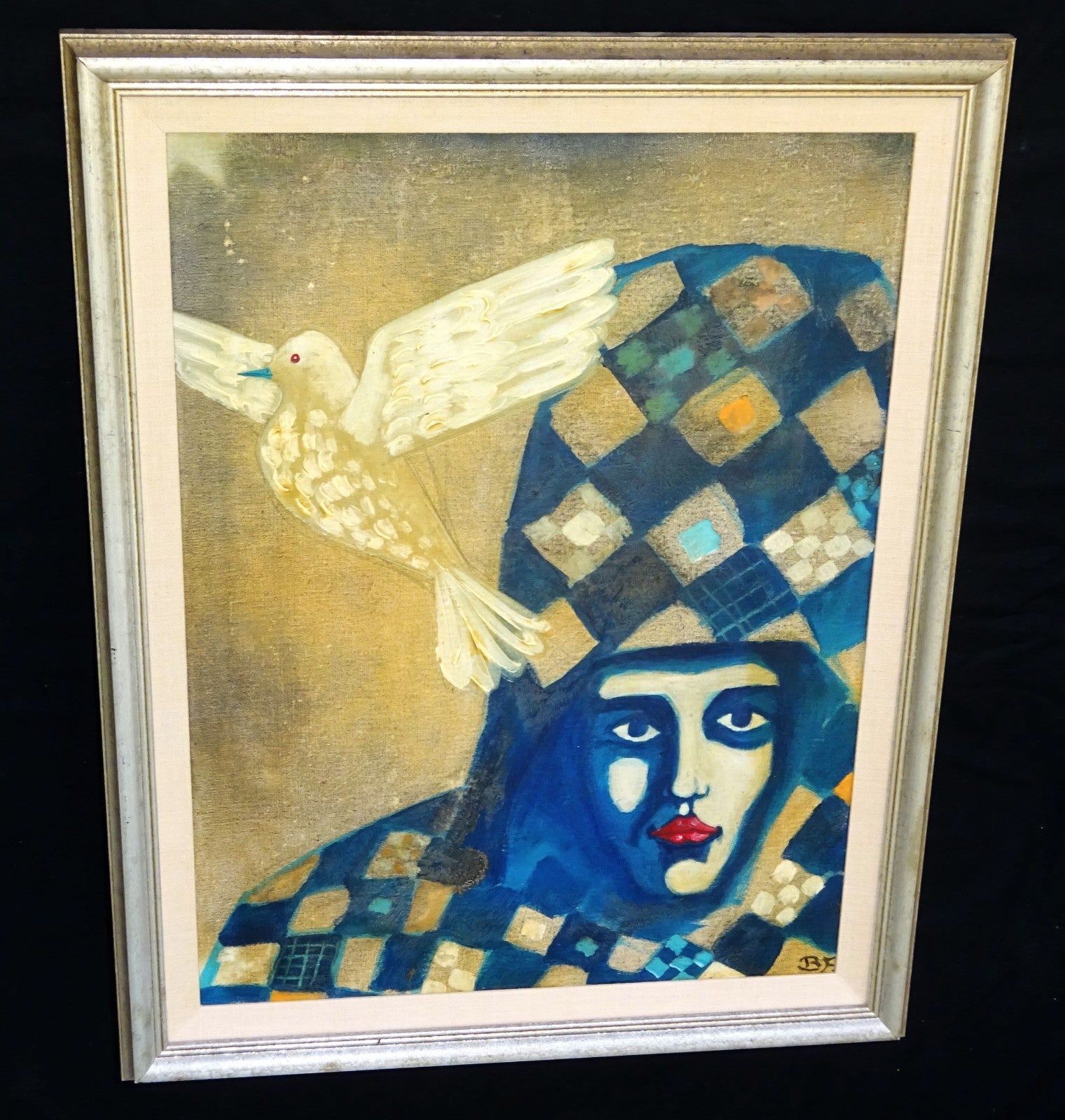 1975 French Oil Painting "Harlequin" by BF Bernard Fouilloux  (Mat)