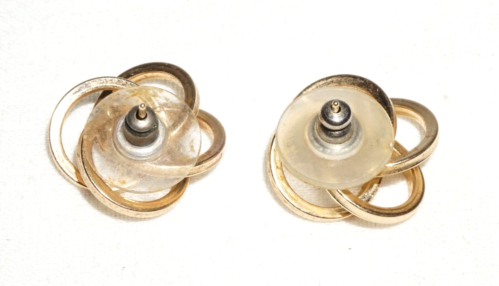 Pair Vintage Modernist 14k Yellow Gold Quadruple Ring Design Earrings  (***)