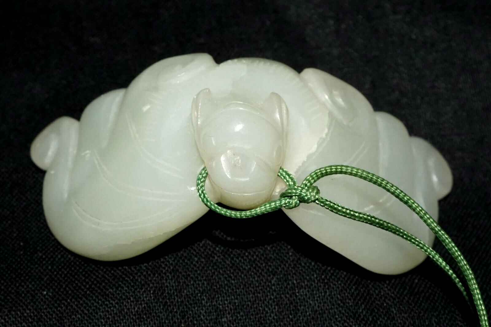 Antique Chinese Grey Green Nephrite Jade Bat Motif Carved Pendant  (LeS)L23