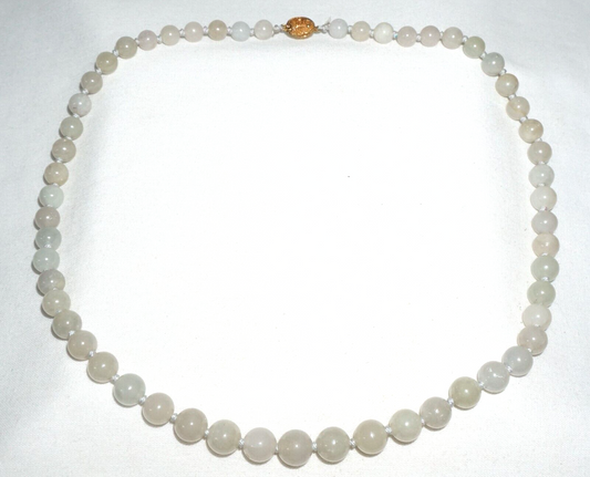 Vintage Chinese Grey Green Jadeite Jade Bead necklace w. Silver Clasp  (---)#1