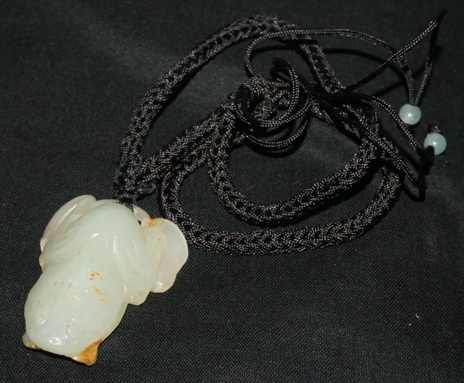 Antique Chinese Grey Green Nephrite Jade Toad Motif Carved Pendant  (LeS)L23