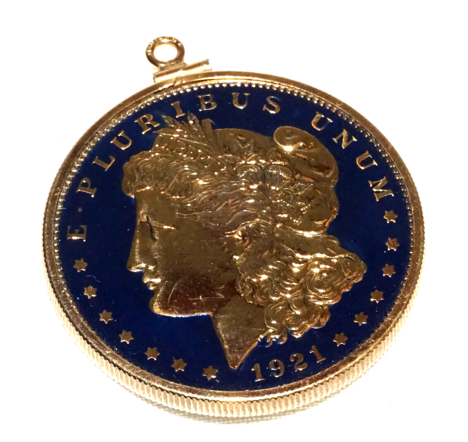1921 US Morgan Dollar in Multicolor Enamels in G.P. Coin Bezel Pendant  (RoT) #3