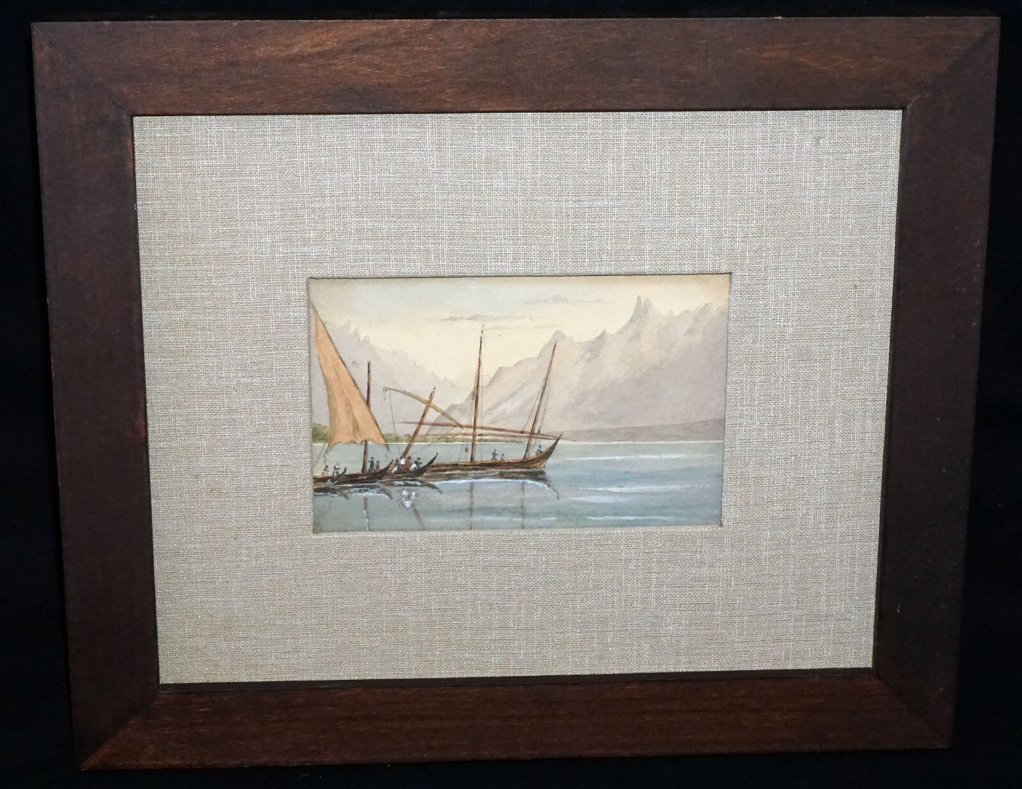 Antique Italian Miniature Gouache Painting Coastal Fisherman & Boats  (New)