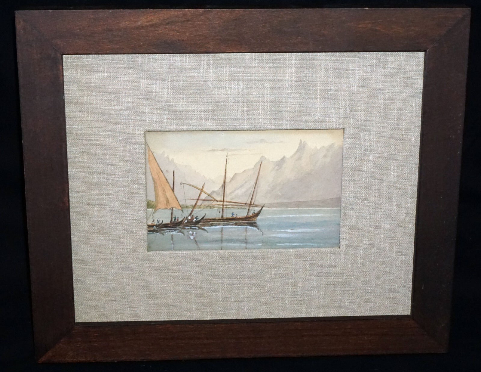 Antique Italian Miniature Gouache Painting Coastal Fisherman & Boats  (New)