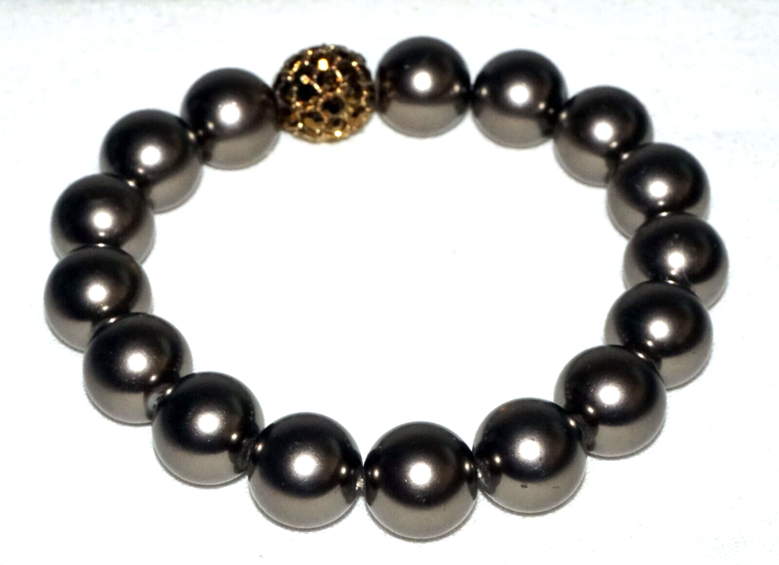 Vintage Fashion Bracelet w. Brown Metal Beads & Stone Studded Accent  (KoS) L8