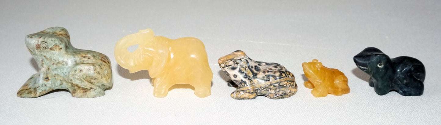 5Pc Chinese Jade & Hard-stone Carved Animals Toads, Frogs, Elephant  (DeL)#9a