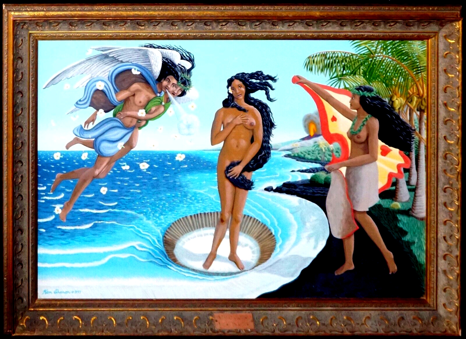 1995 Hawaii Acrylic Painting Rebirth of Venus Hawaiian Style by Ken Charon (PeNe