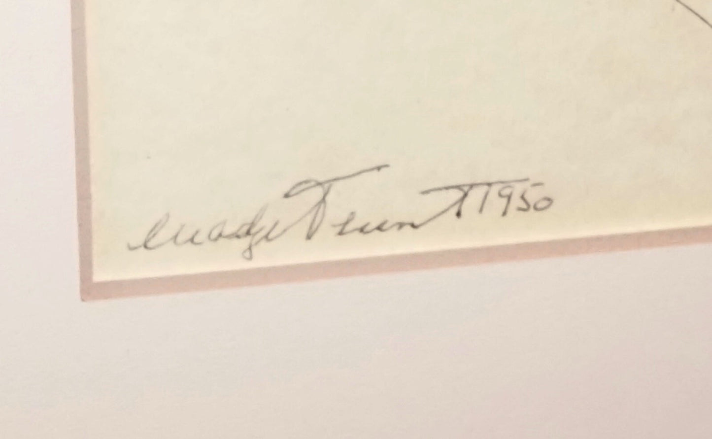 1950 Hawaii Koa Framed Ink Drawing Hawaiian Woman Head by Madge Tennent (PeNe