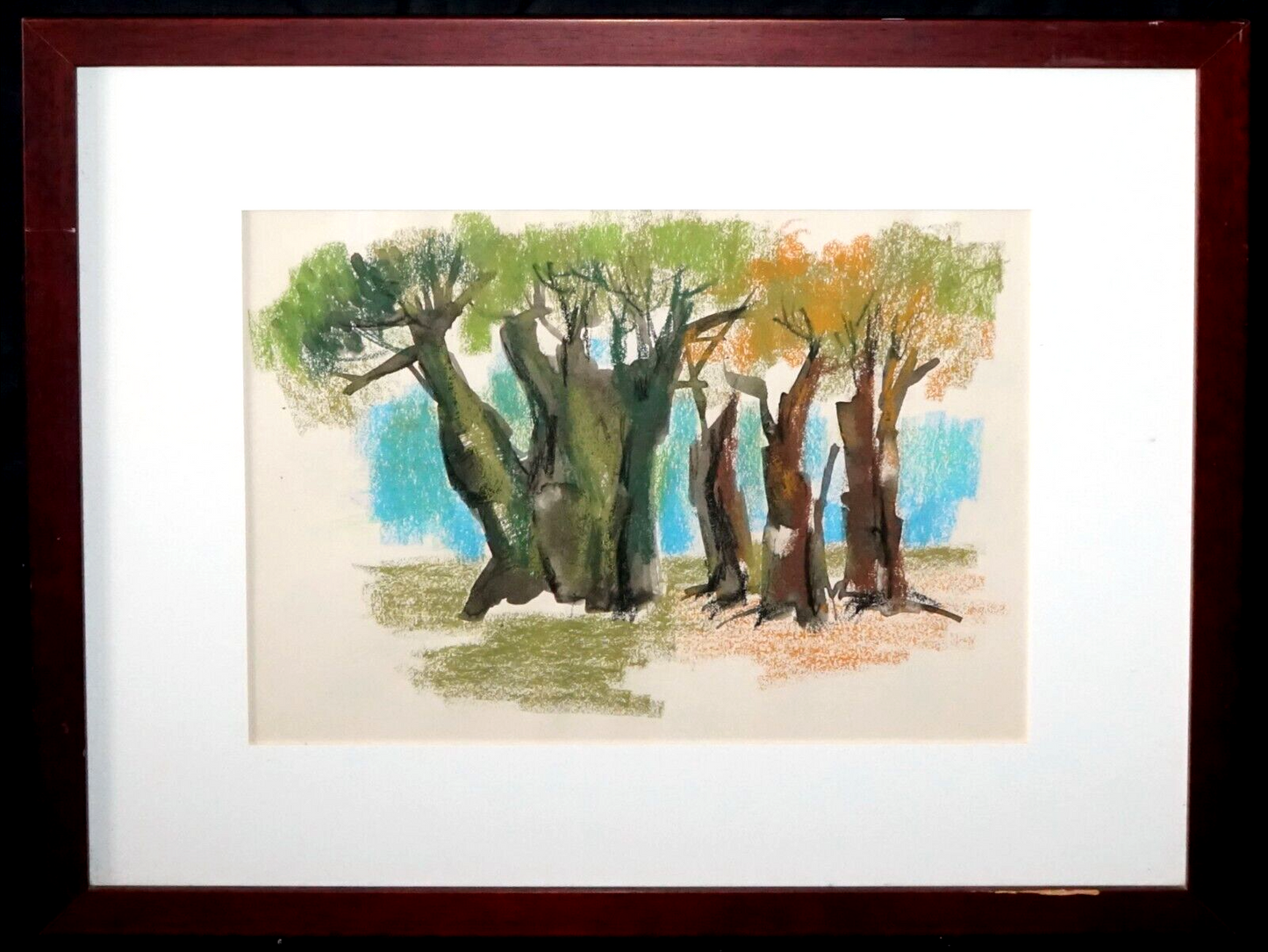 Hawaii Modernist Watercolor & Pastel Painting Trees by Keichi Kimura (PeNe