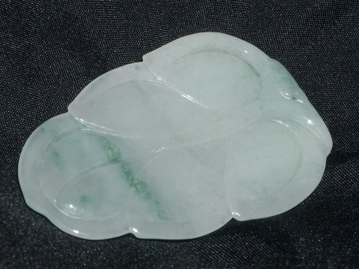 Modern Chinese White & Green Jadeite Jade Leaf Motif Carved Pendant  (---)