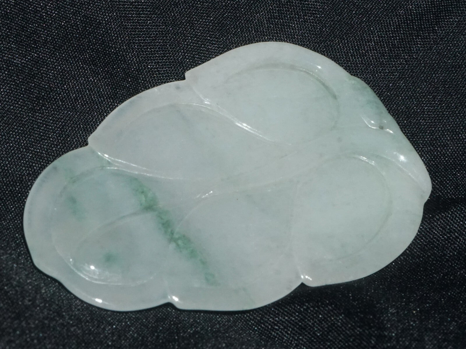 Modern Chinese White & Green Jadeite Jade Leaf Motif Carved Pendant  (---)