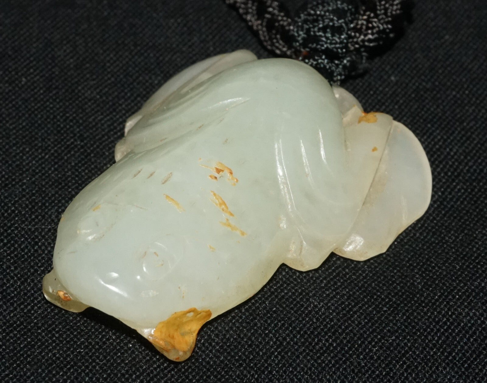 Antique Chinese Grey Green Nephrite Jade Toad Motif Carved Pendant  (LeS)L23