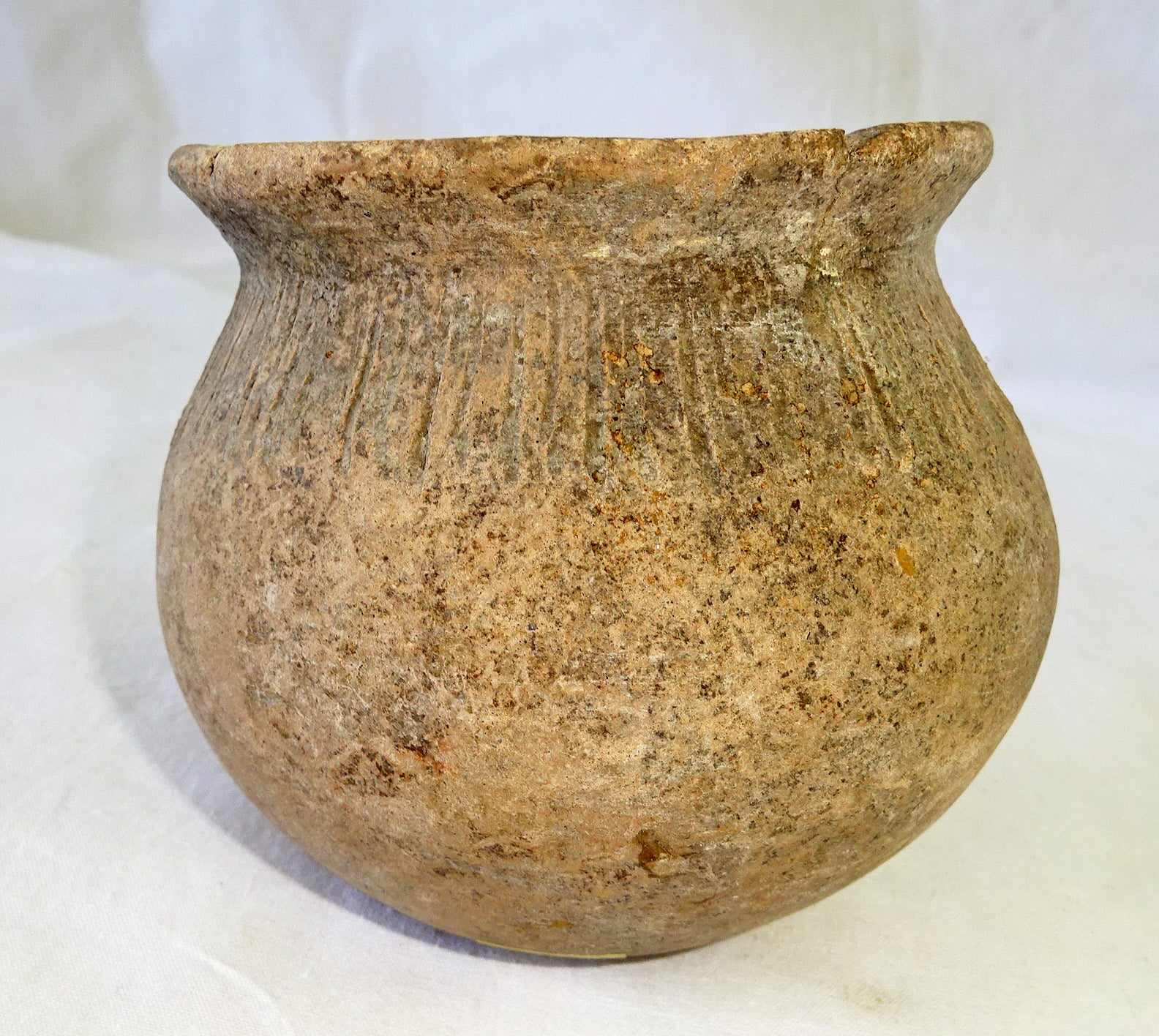 American S.W. Aboriginal Small Earthenware Jar w. Incised Motif  (Hay)