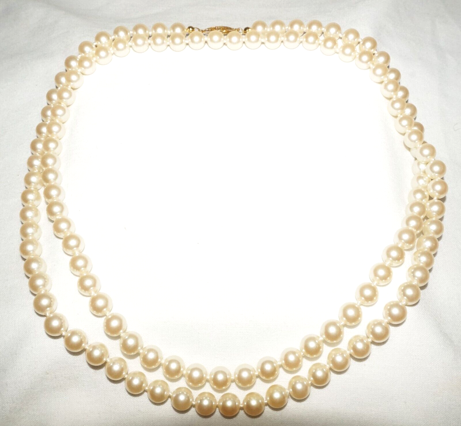 Vintage Costume Faux Pearl Necklace 40" w. Gold Platted Clasp  (FeD)#3