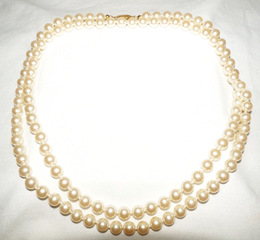 Vintage Costume Faux Pearl Necklace 40" w. Gold Platted Clasp  (FeD)#3