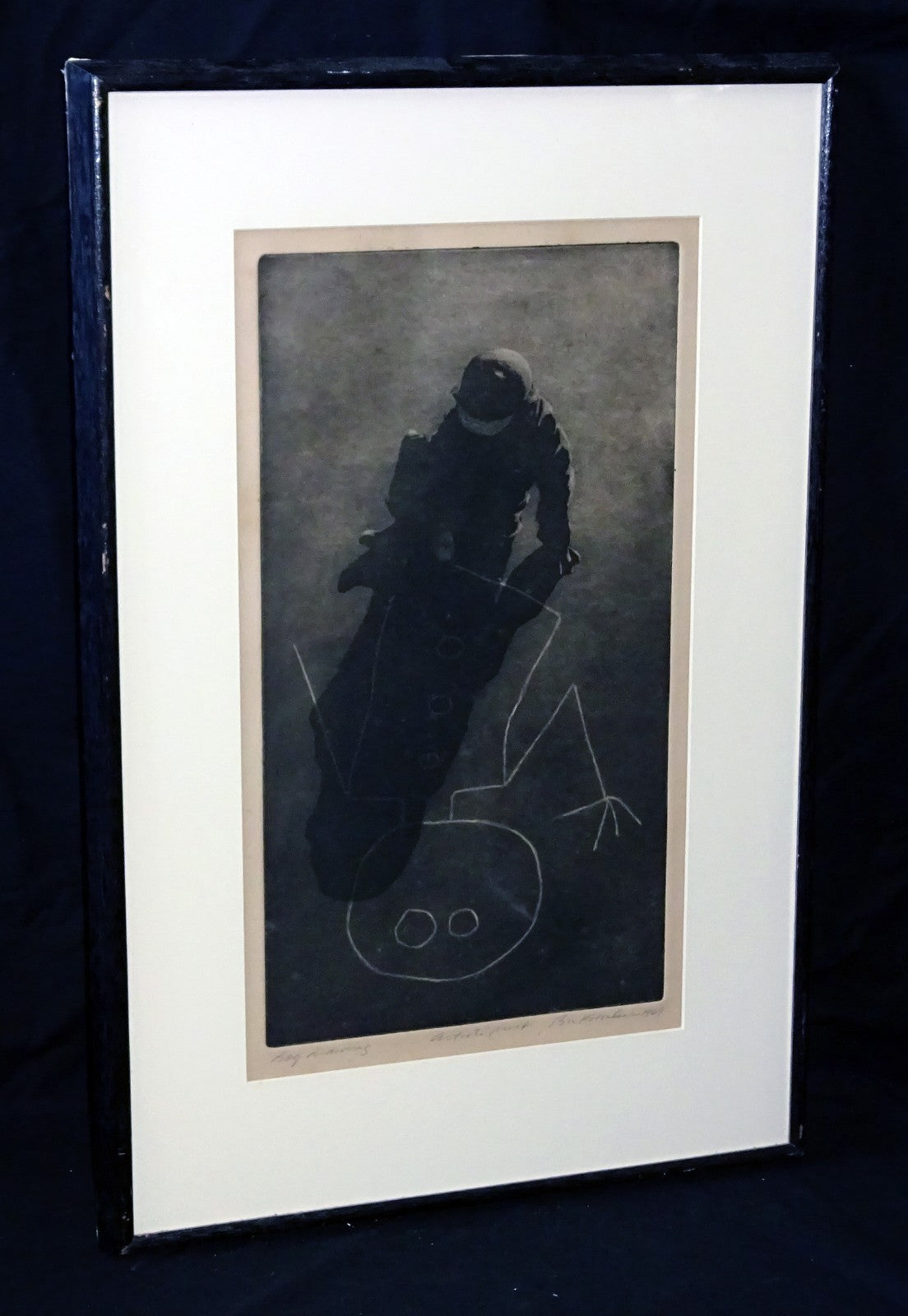 1969 US Etching Aquatint Print AP "Boy Drawing w Chalk"  by Ben K.illegible(***)