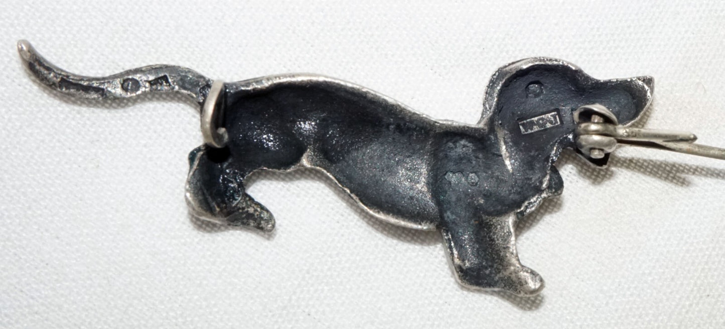 1950 Swedish Sterling Silver Dachshund Wiener Dog Brooch Pin by WGJ  (ShI)