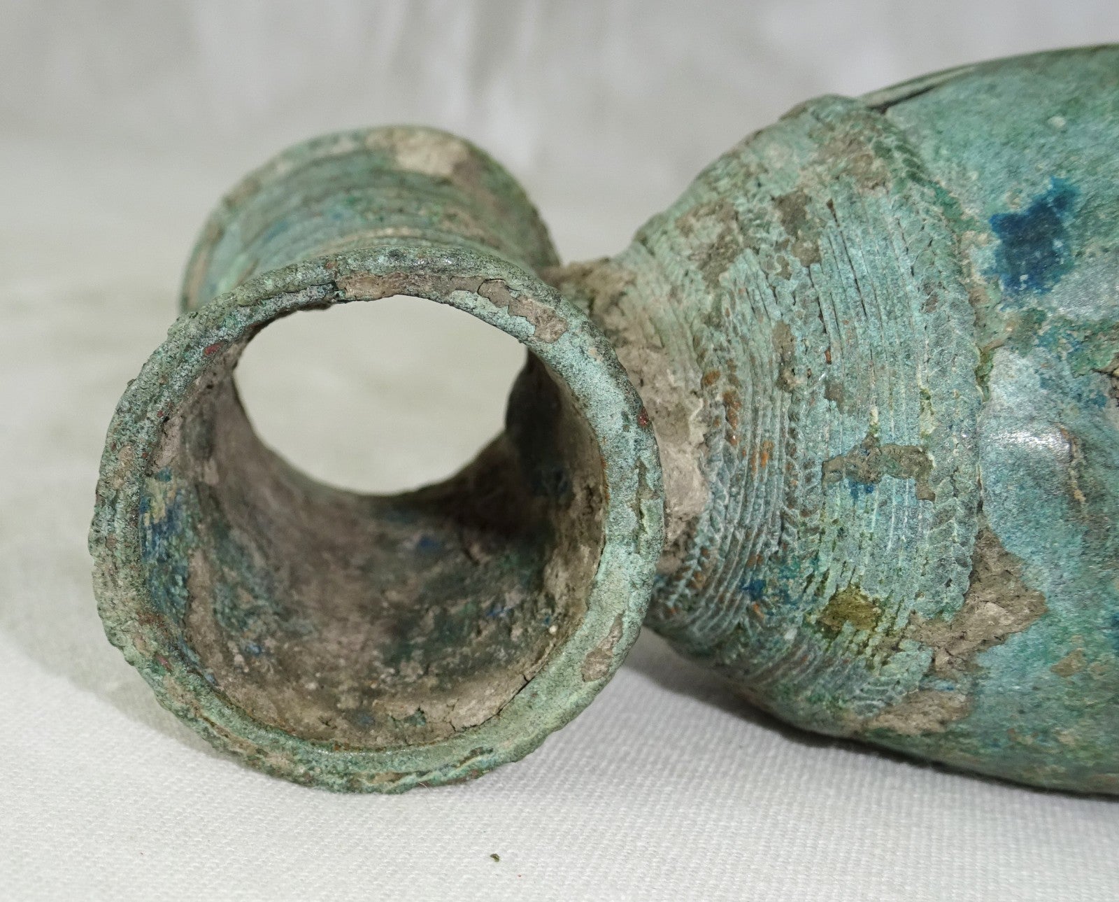 7-11C Thai Dvaravati Period Lop Buri Bronze Bell w. Tube Holder - Excavated(Mil)