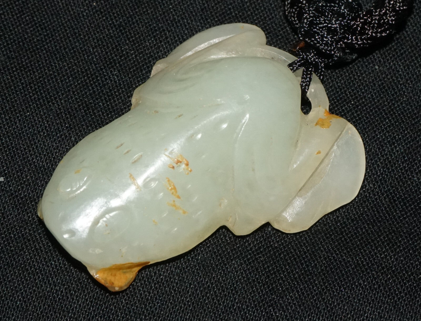 Antique Chinese Grey Green Nephrite Jade Toad Motif Carved Pendant  (LeS)L23