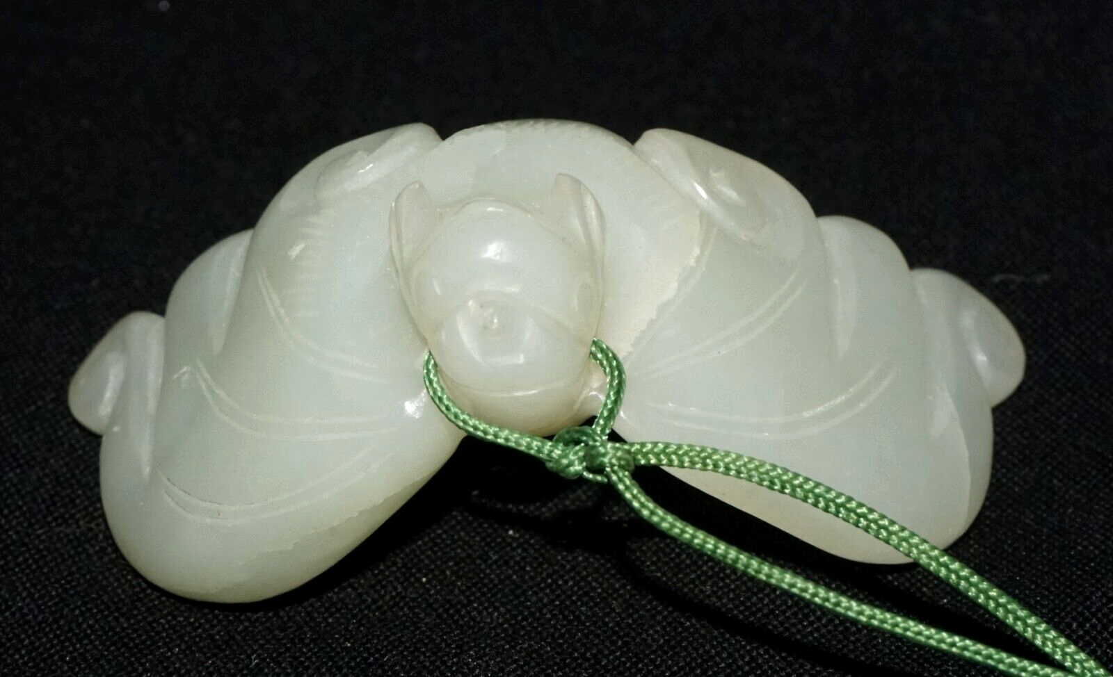 Antique Chinese Grey Green Nephrite Jade Bat Motif Carved Pendant  (LeS)L23