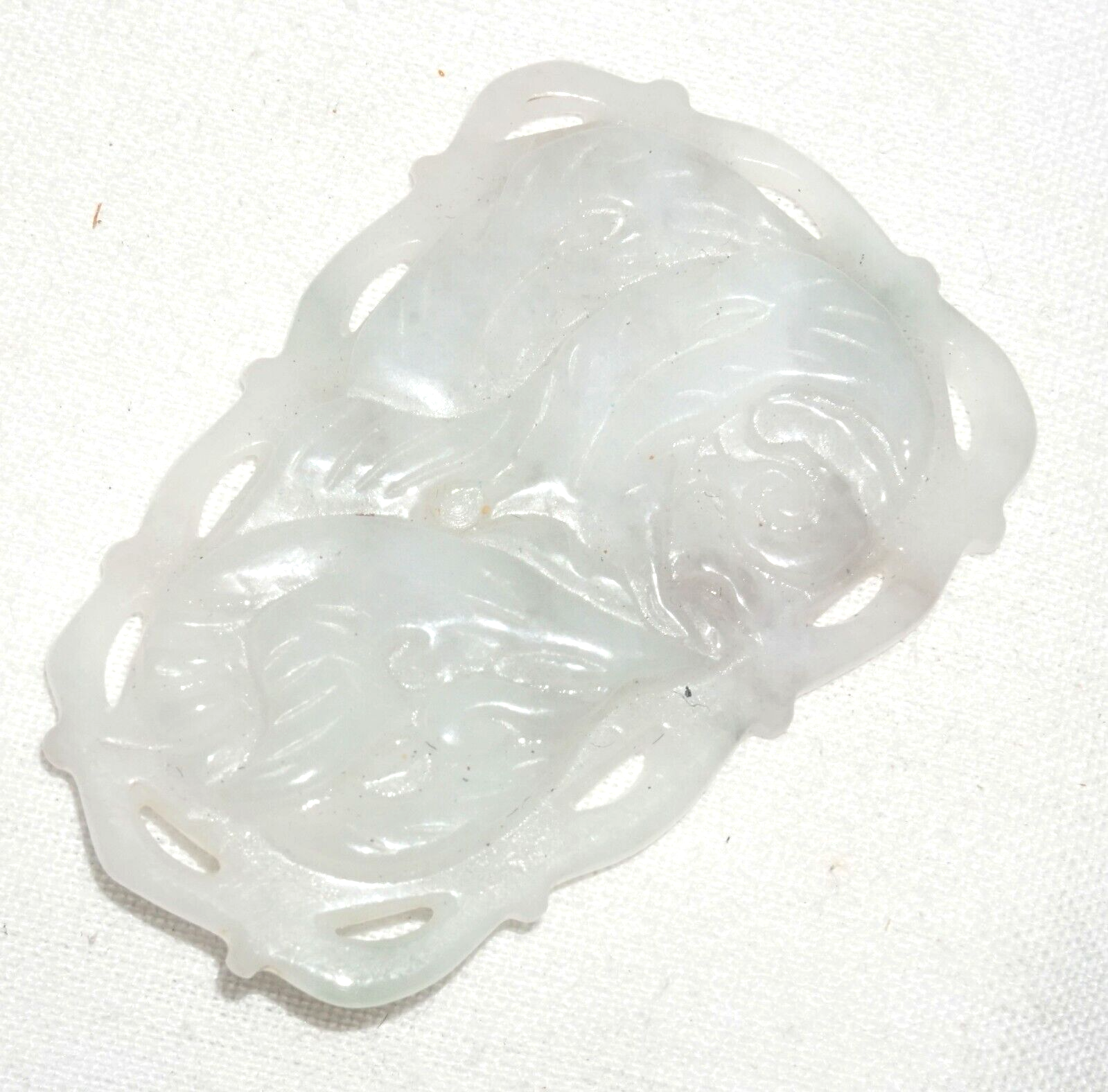 Vintage Chinese White Jade Pierced Plaque Pendant w. Curvilinear Design  (***)