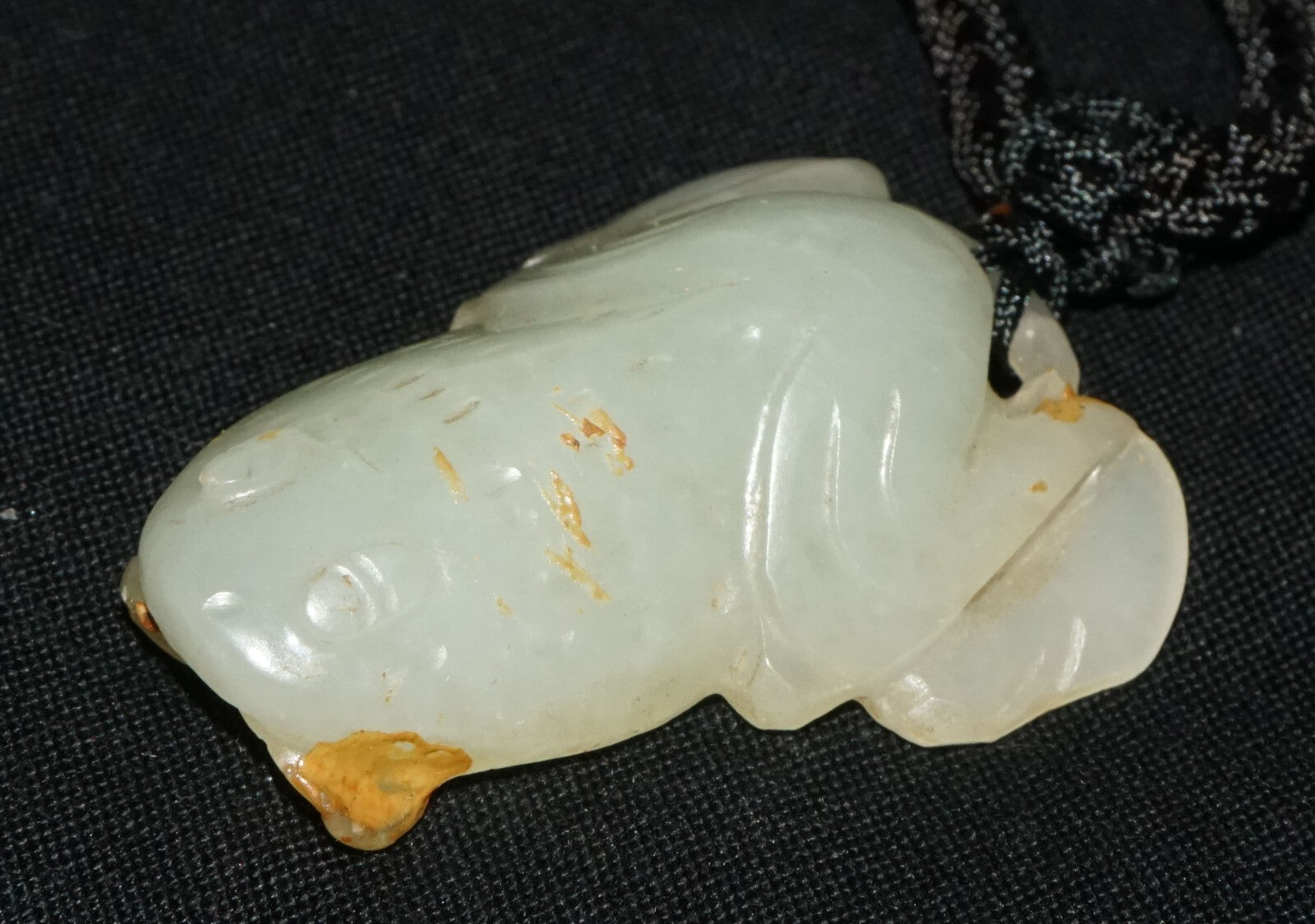 Antique Chinese Grey Green Nephrite Jade Toad Motif Carved Pendant  (LeS)L23