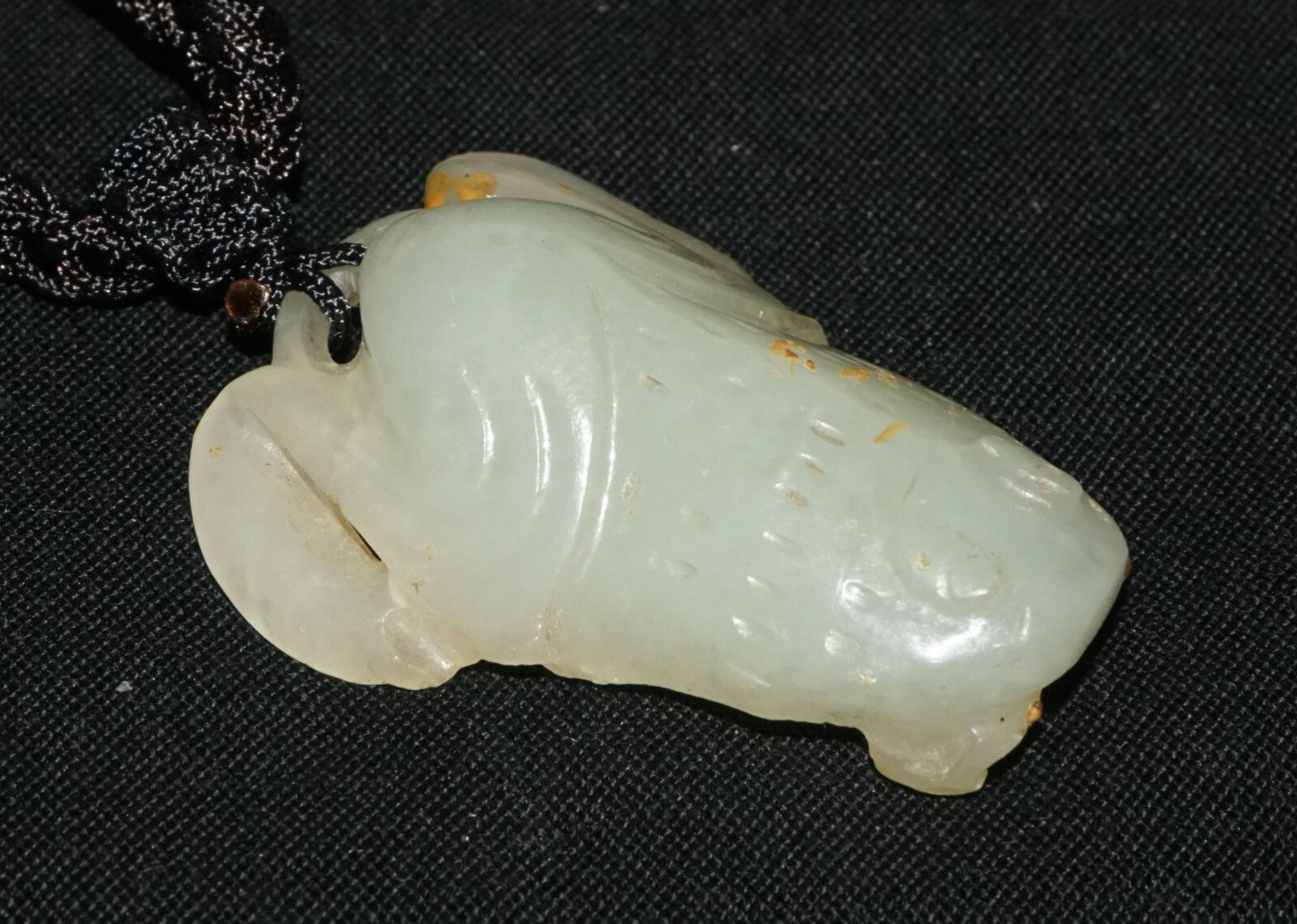 Antique Chinese Grey Green Nephrite Jade Toad Motif Carved Pendant  (LeS)L23