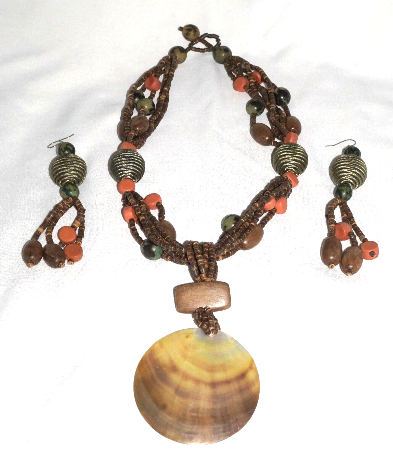 Beaded Multi Strand + Statement Abalone Shell Necklace & Earrings (MaM)4