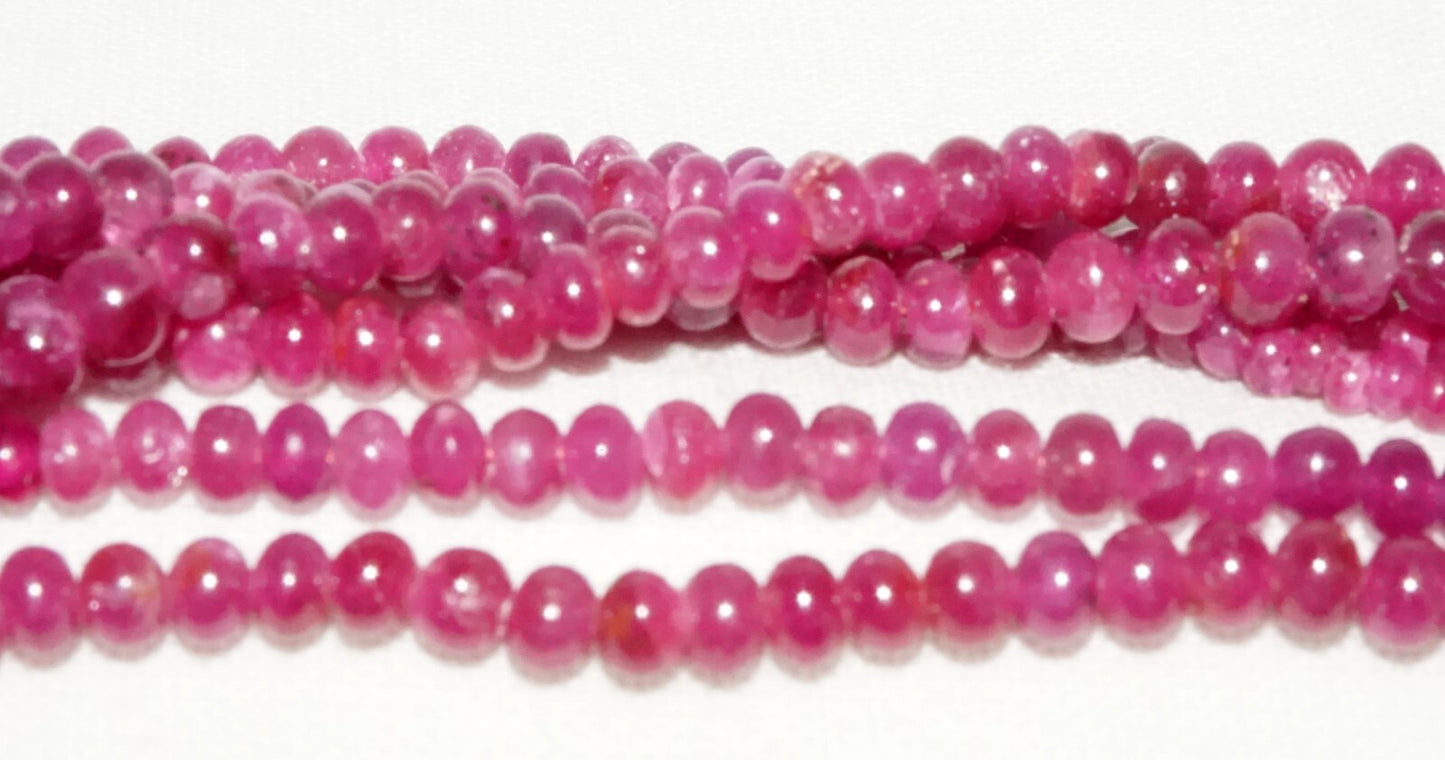 Vintage 7x Strand Ruby Bead Necklace w. 14k Y. Gold Double Leopard Clasp  (LeD)