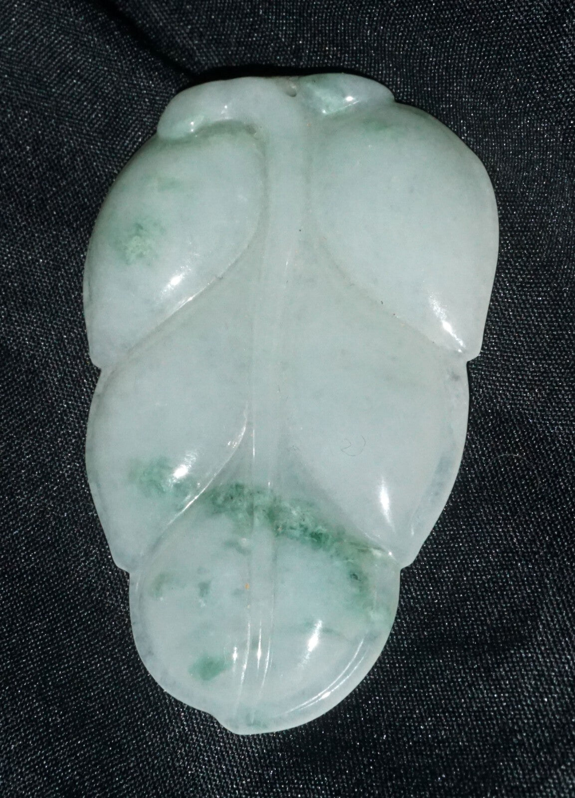 Modern Chinese White & Green Jadeite Jade Leaf Motif Carved Pendant  (---)
