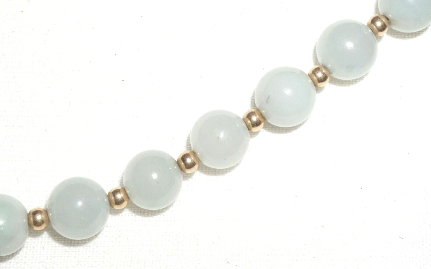 Vintage Chinese Jadeite Jade & Gold Spacer Bead Necklace w. 14k Clasp  (---)