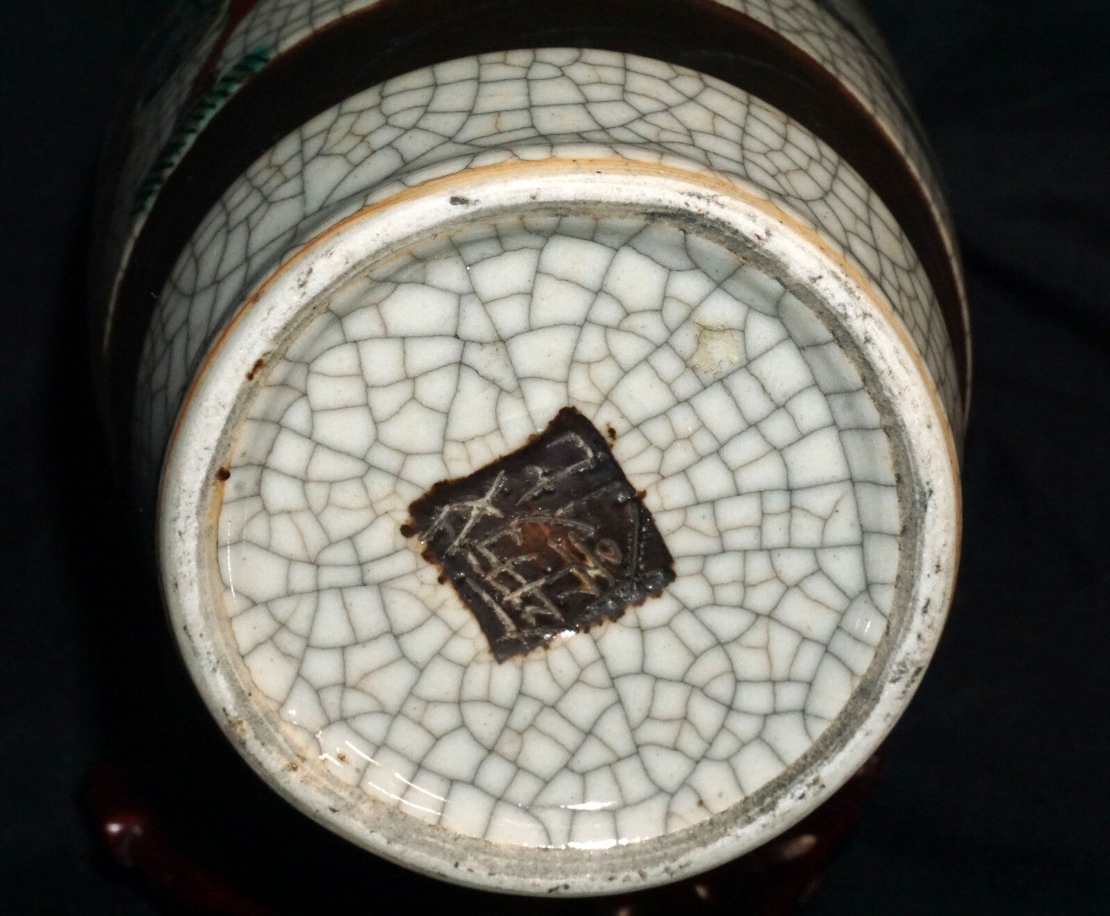 1900 Chinese Pottery Vase w. Crackled Finish Warrior on Horses Motif  (ChT) IC