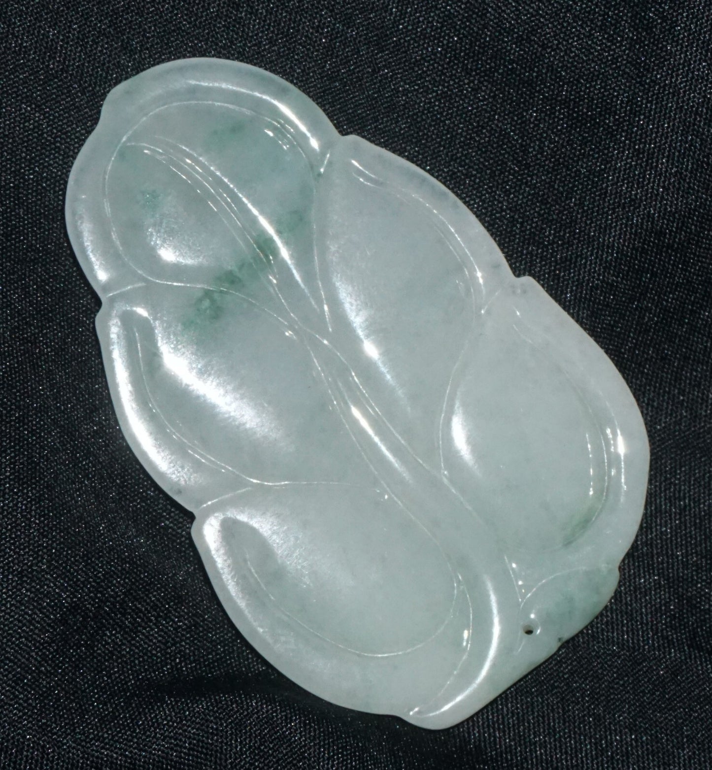 Modern Chinese White & Green Jadeite Jade Leaf Motif Carved Pendant  (---)