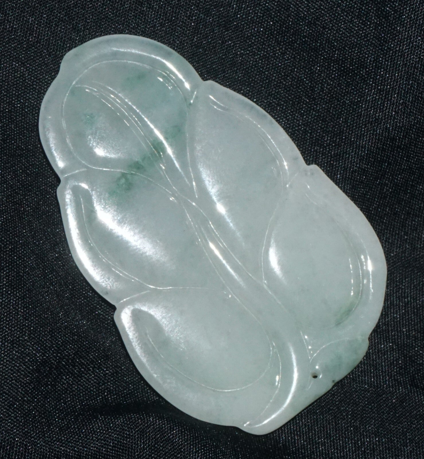 Modern Chinese White & Green Jadeite Jade Leaf Motif Carved Pendant  (---)
