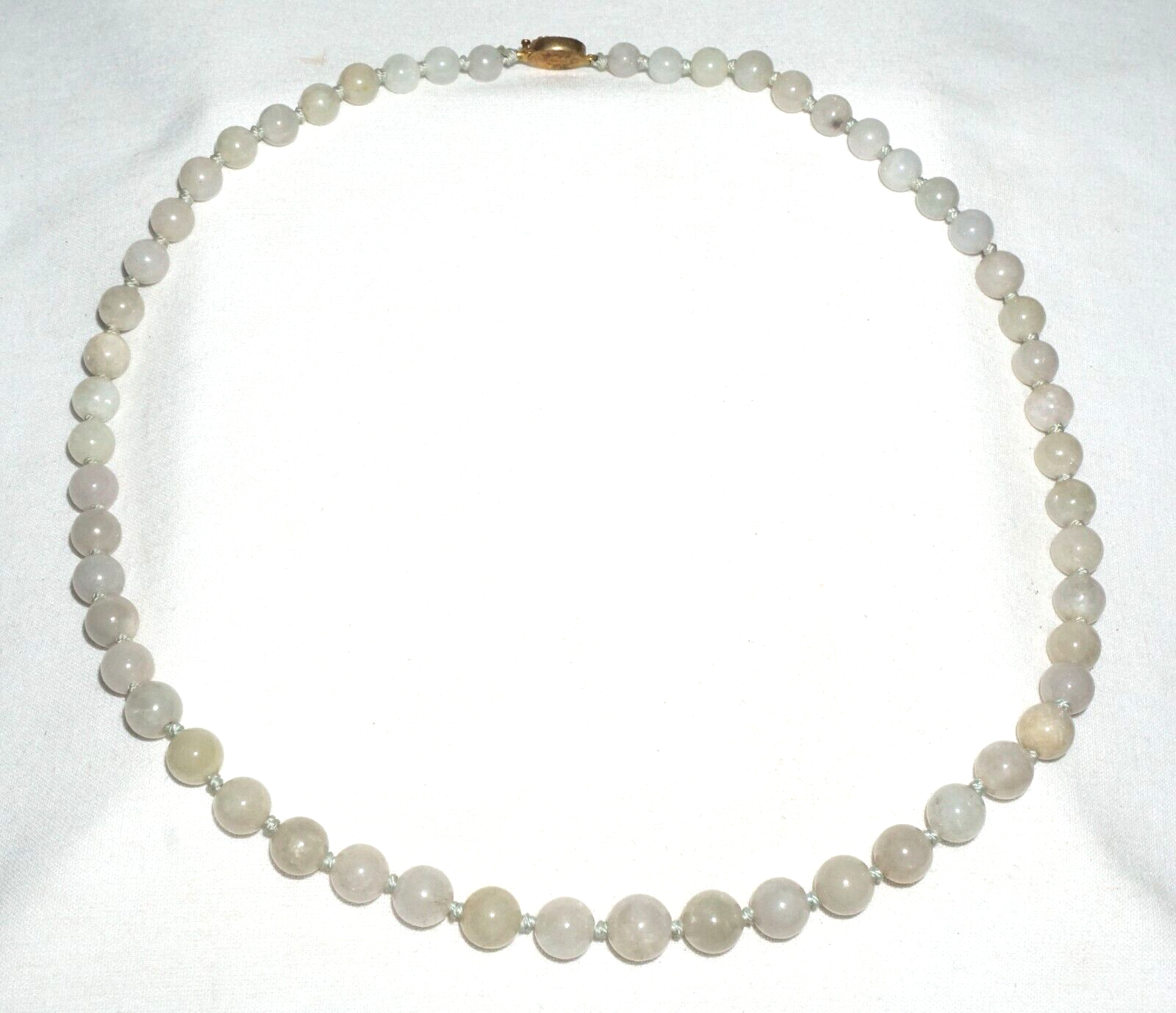 Vintage Chinese Grey Green Jadeite Jade Bead Necklace w. Silver Clasp  (---)#3