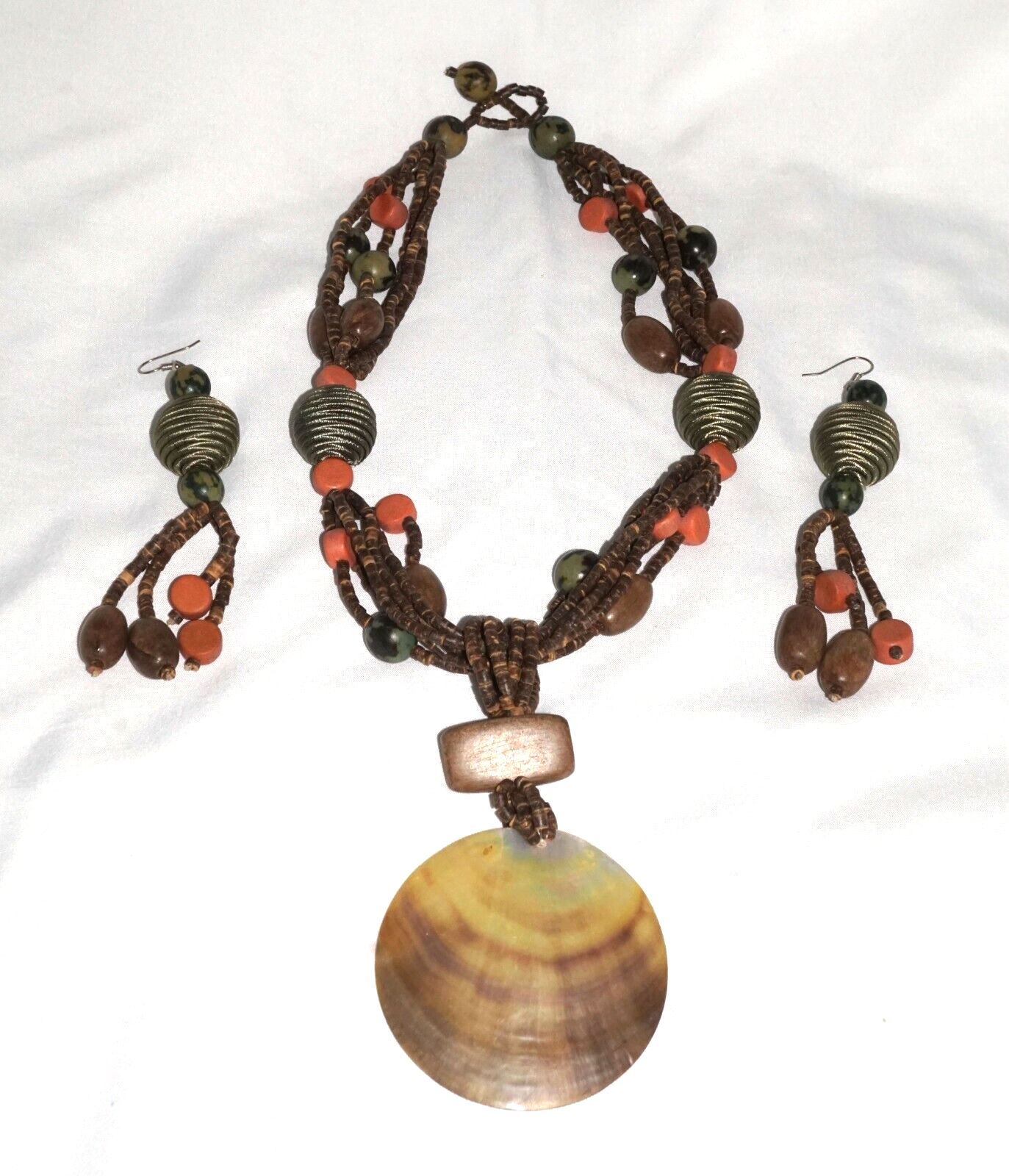 Beaded Multi Strand + Statement Abalone Shell Necklace & Earrings (MaM)4