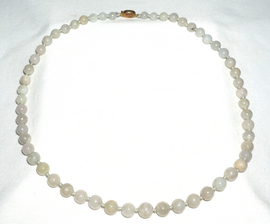 Vintage Chinese Grey Green Jadeite Jade Bead Necklace w. Silver Clasp  (---)#3