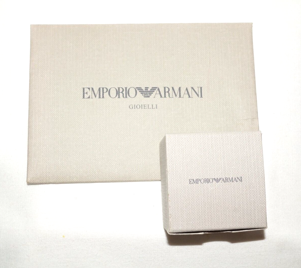 Pair of Wood & Sterling Silver Emporio Armani Rings Sz. 8.25 Original Box(InS)11