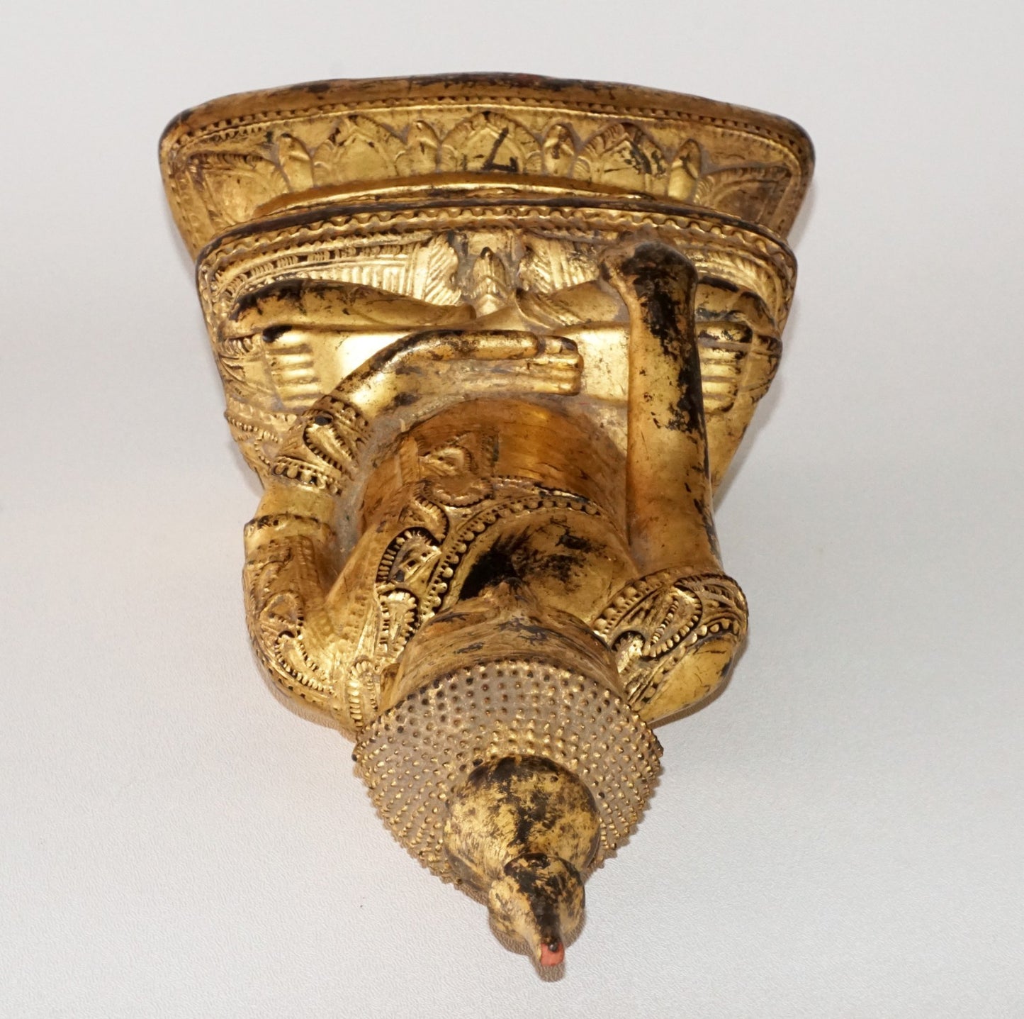 19C Shan State Gilt Lacquer Wooden Nicely Carved Seated Buddha Sculpture (AHB)