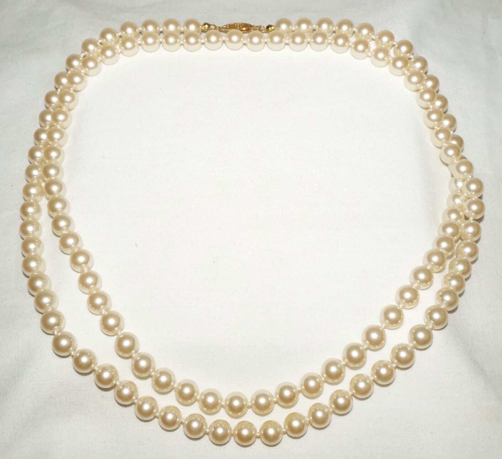 Vintage Costume Faux Pearl Necklace 40" w. Gold Platted Clasp  (FeD)#3