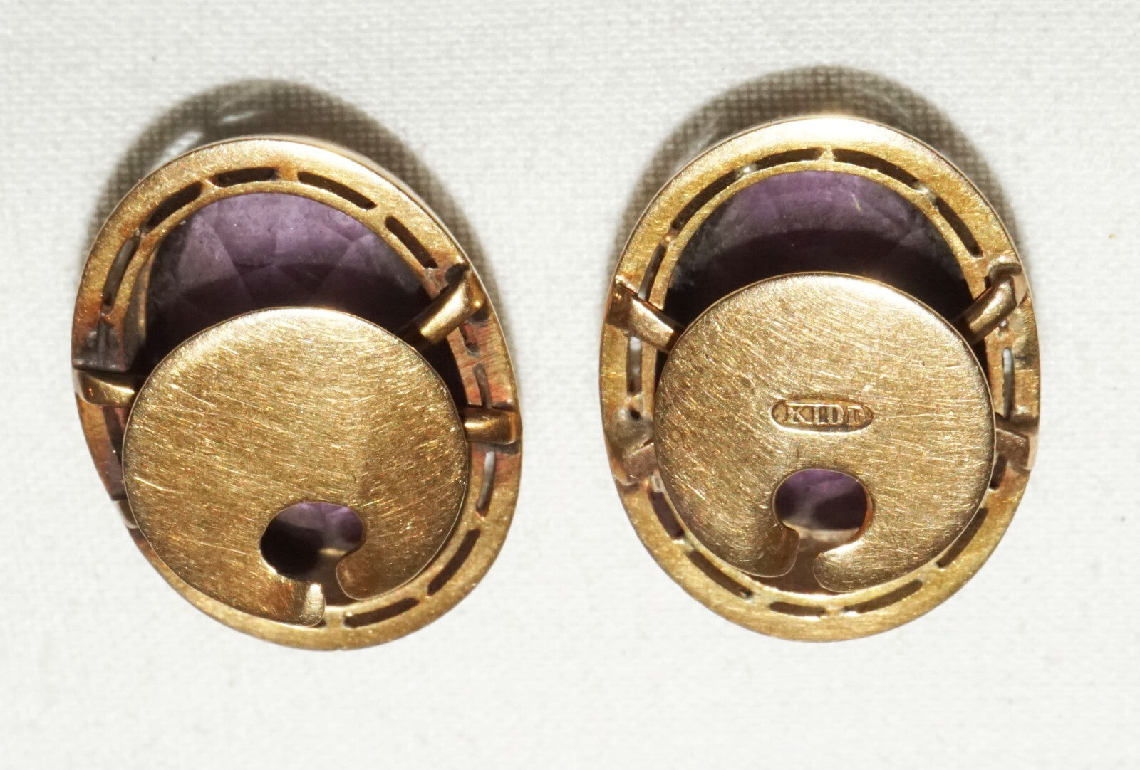 Pair UK 10K Yellow Gold Victorian Cuff Buttons w. Amethyst Accents  (CuM)
