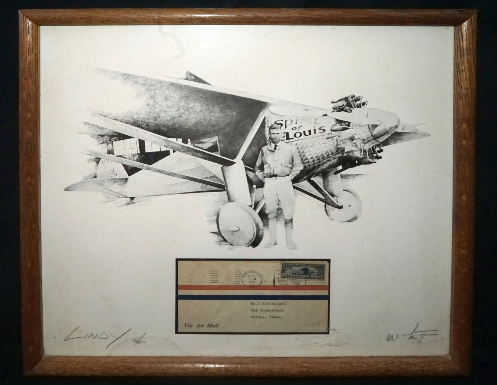 1927 Lindbergh Spirit of St Louis Limited Print & Mail Piece By W. Scott  (AhB)